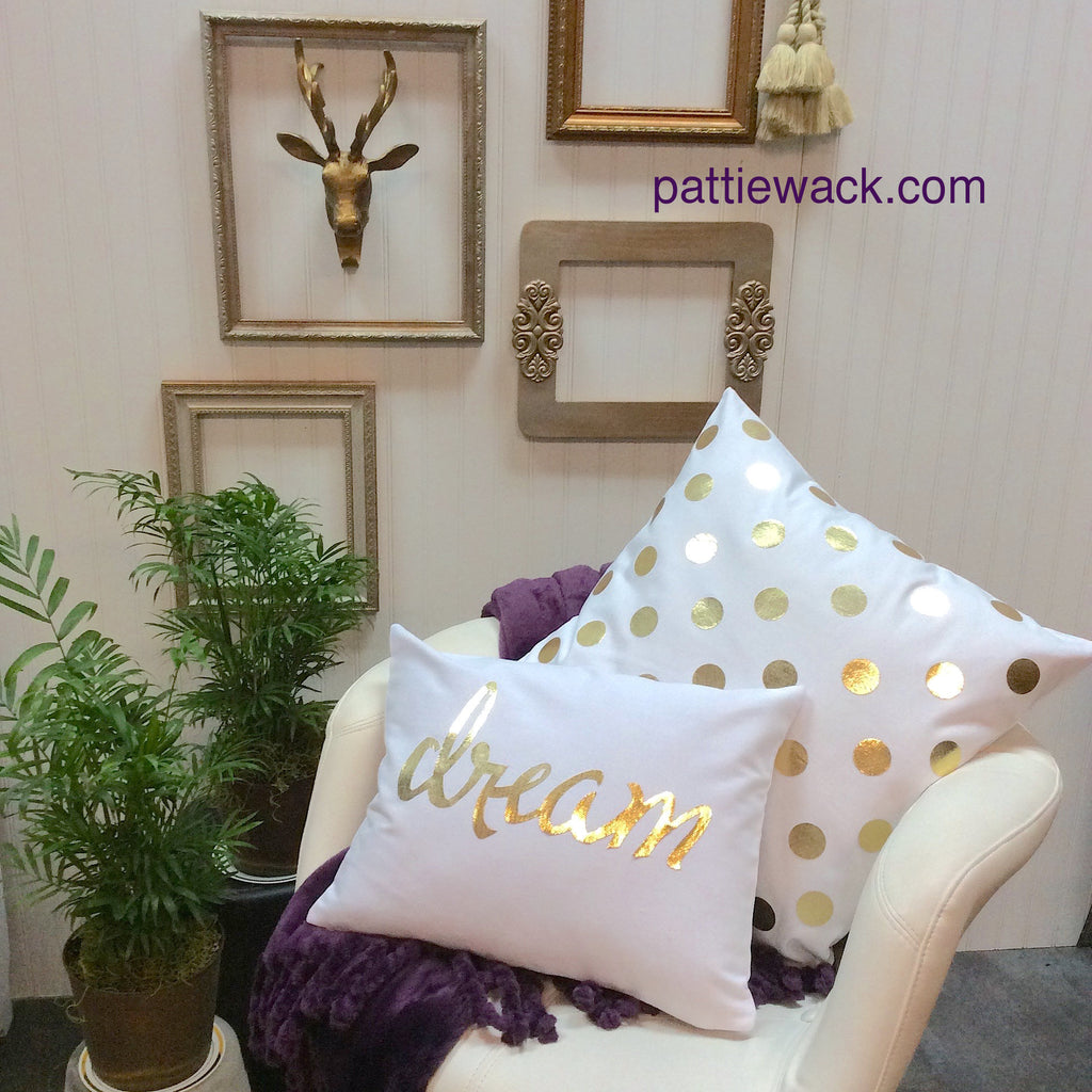 "Dream" in Gold Polka Dots - DIY Pillows