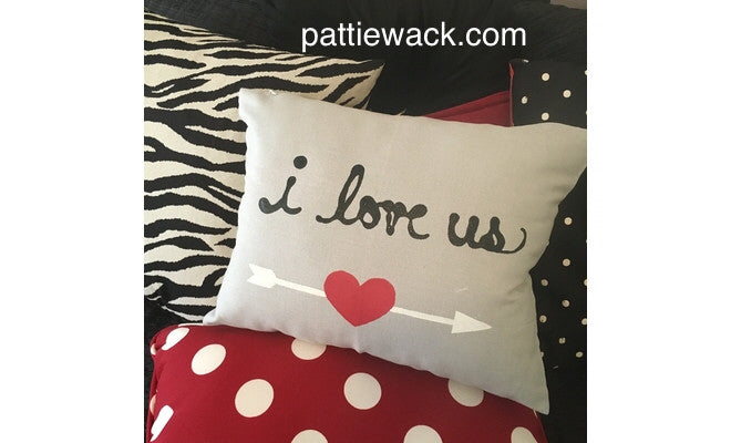 "I Love Us" Pillow - Paper Press Paint Technique